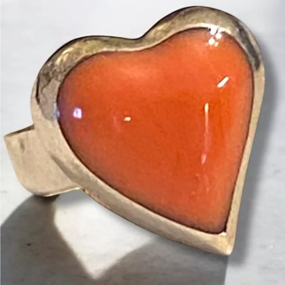 VINTAGE Estate Sterling Silver 925 Coral HEART Statement Ring Size 6.25 STUNNING